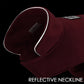Maroon dog coat with reflective neckline on a black background