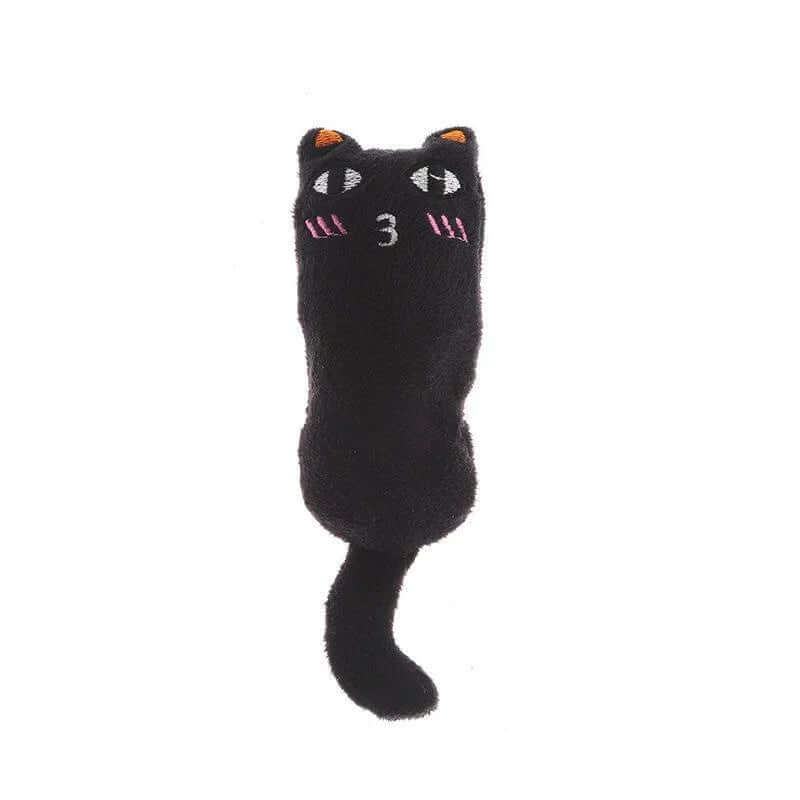 Black cat-shaped sock with white eyes and pink blush on a white background
