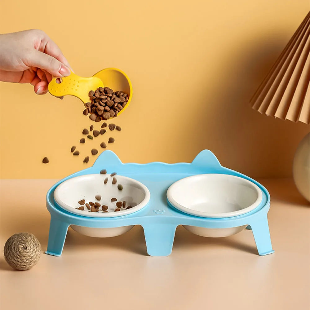 Ceramic Cat Bowl Double Bowl - Elevated Slanted Pet Food Water Bowls, High-Quality Kitten Feeding Drinking Bowls, Pet Supplies