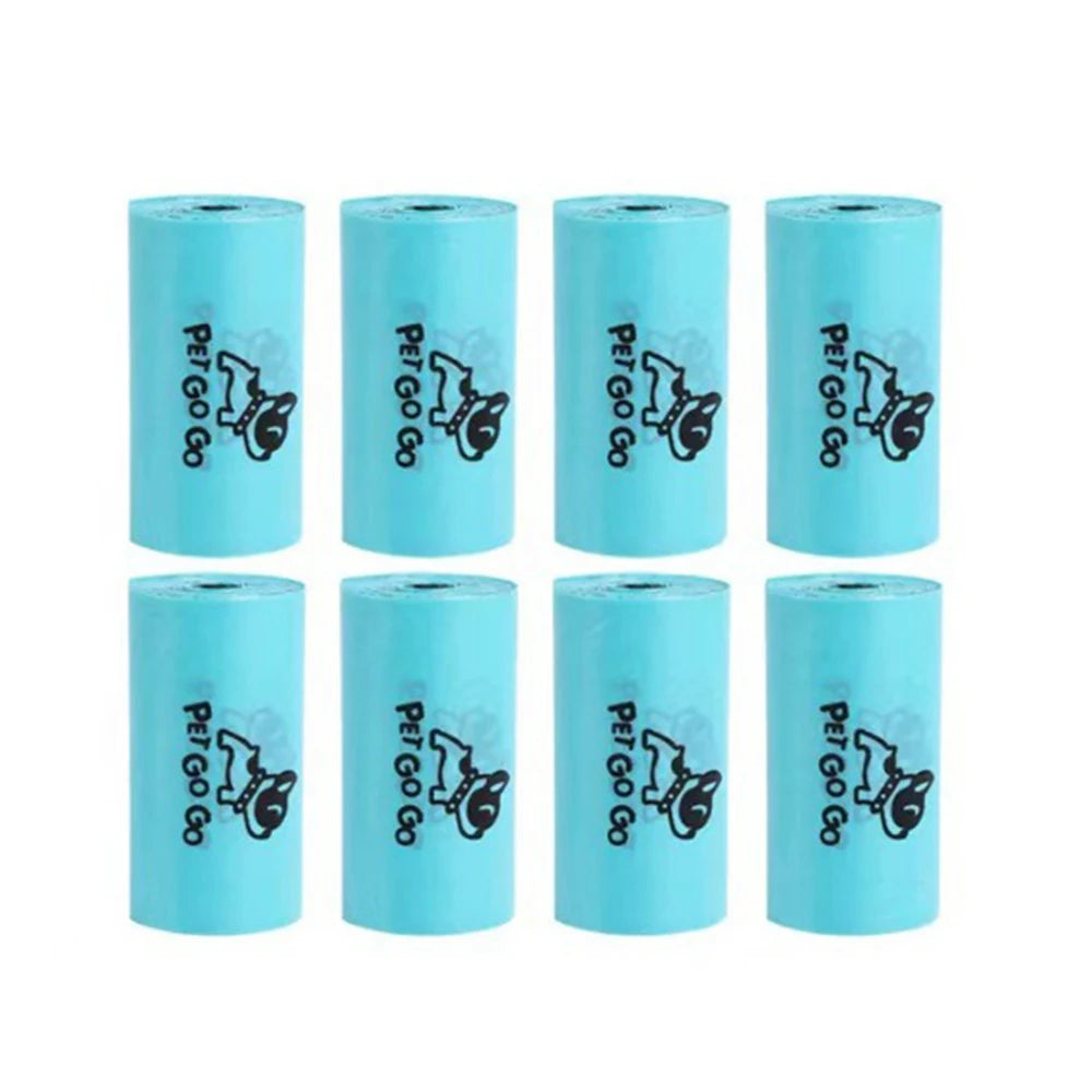 Set of eight blue rolls with 'Peri Goo Go' branding on a white background