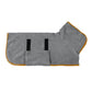 Gray dog coat with yellow trim on a white background