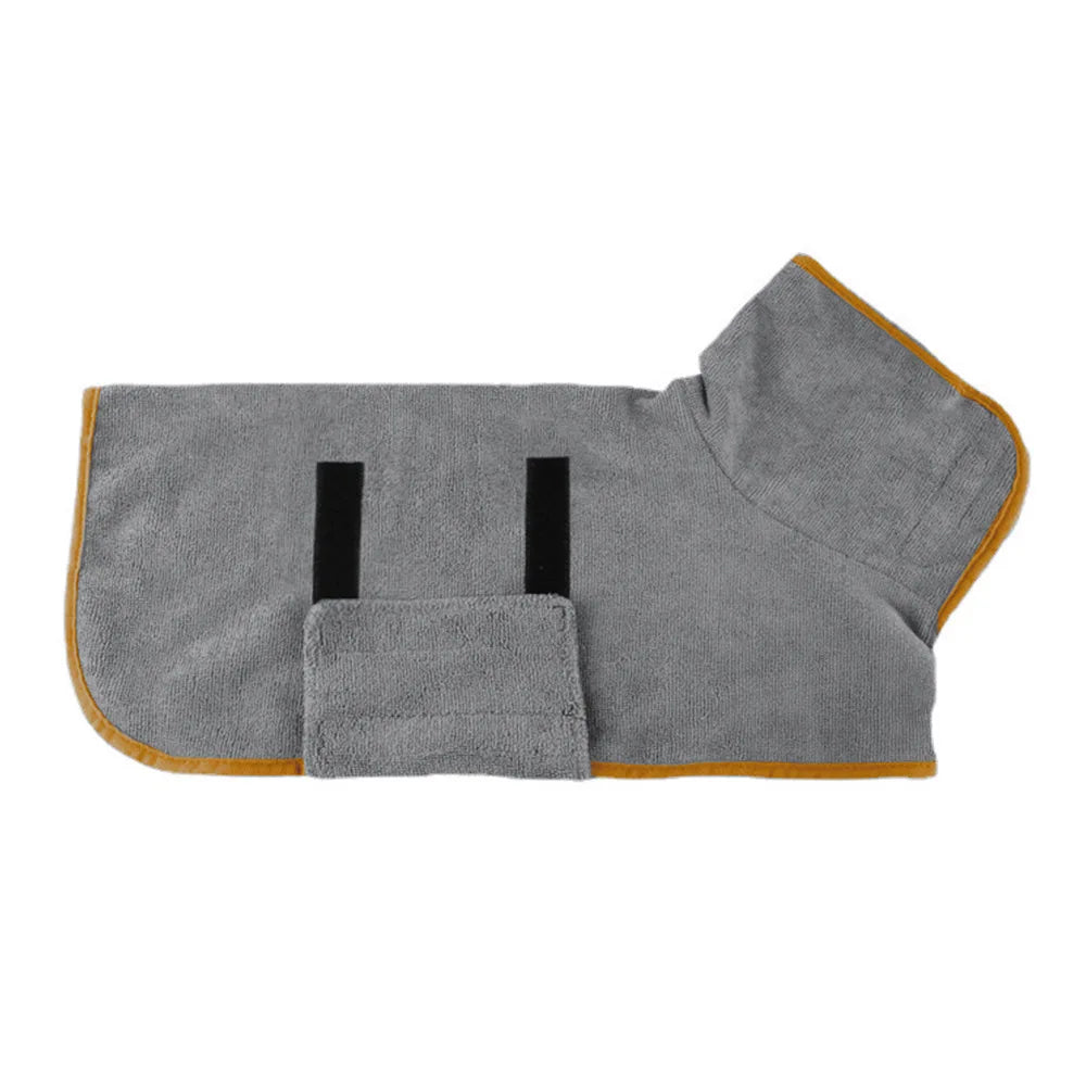 Gray dog coat with yellow trim on a white background