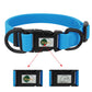 Blue dog collar with black buckle and Nimble logo on a white background