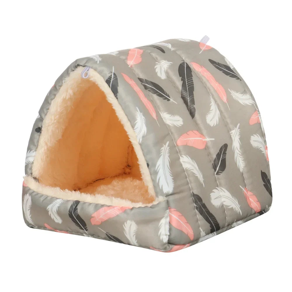 Pet bed with feather pattern on a white background