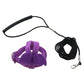 Purple dog muzzle with black leash on a white background