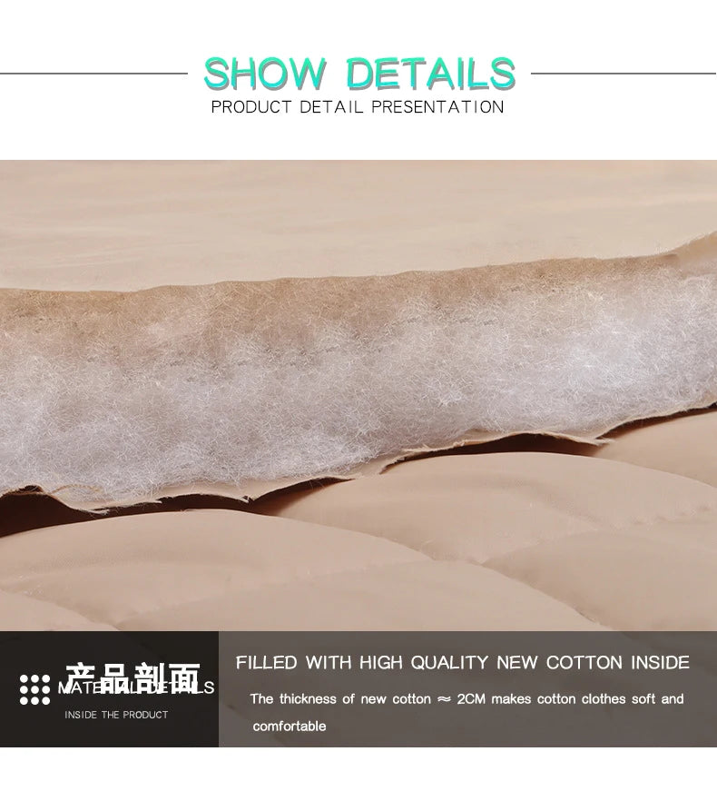 Textured fabric roll with a focus on high-quality cotton filling, labeled 'Product Detail Presentation'.
