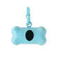 Blue bone-shaped pet toy with a clip on a white background
