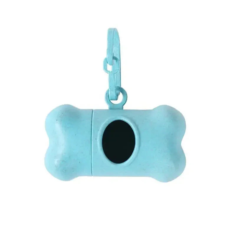 Blue bone-shaped pet toy with a clip on a white background