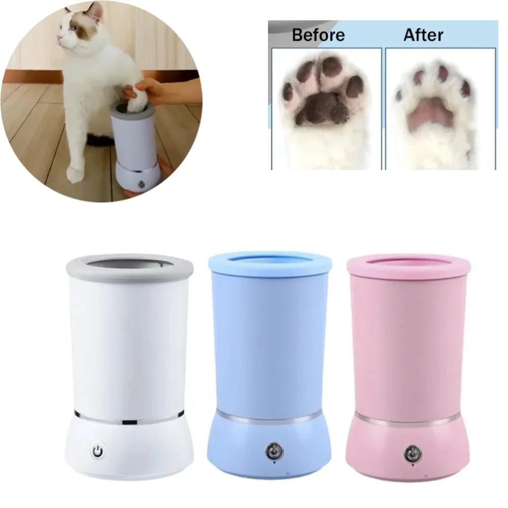 Cat paw cleaner with before and after images of a cat's paw, and three color options displayed.