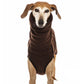 Dog wearing a brown fleece coat on a white background