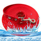 Red dog leash with a gold clasp on a water splash background