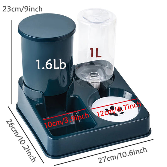 Pet feeder with measurement details on a white background