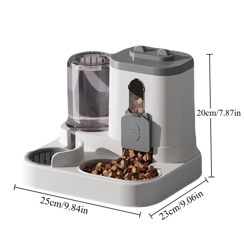 Pet feeder with dimensions on a white background