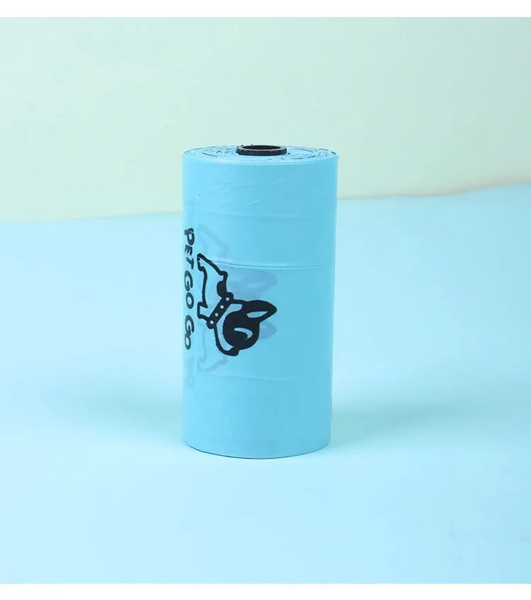Roll of blue paper with a logo on a light blue background