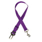 Purple seat belt safety strap with metal clip on a white background