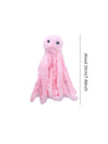 Pink plush toy with measurement details on a white background