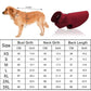 Dog coat with measurement chart for sizing on a white background