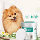 Pet eye wipes with a dog and natural elements on a light background