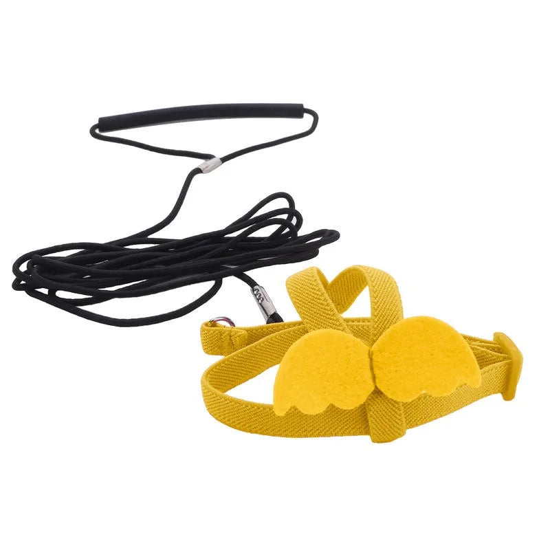 Yellow headband with black cord on a white background