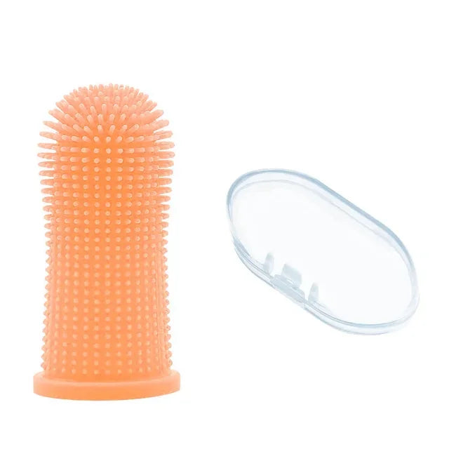 Orange silicone brush with clear cover on a white background