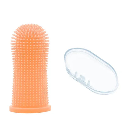 Orange silicone brush with clear cover on a white background