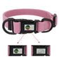 Pink dog collar with black buckle and Nimble logo on a white background