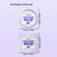 Measurement chart of a paw and nose balm container with dimensions and weight details on a light purple background.