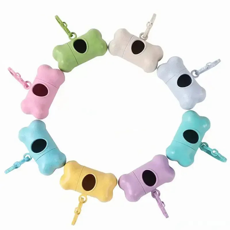 Colorful dog waste bags holder with bone design on a white background