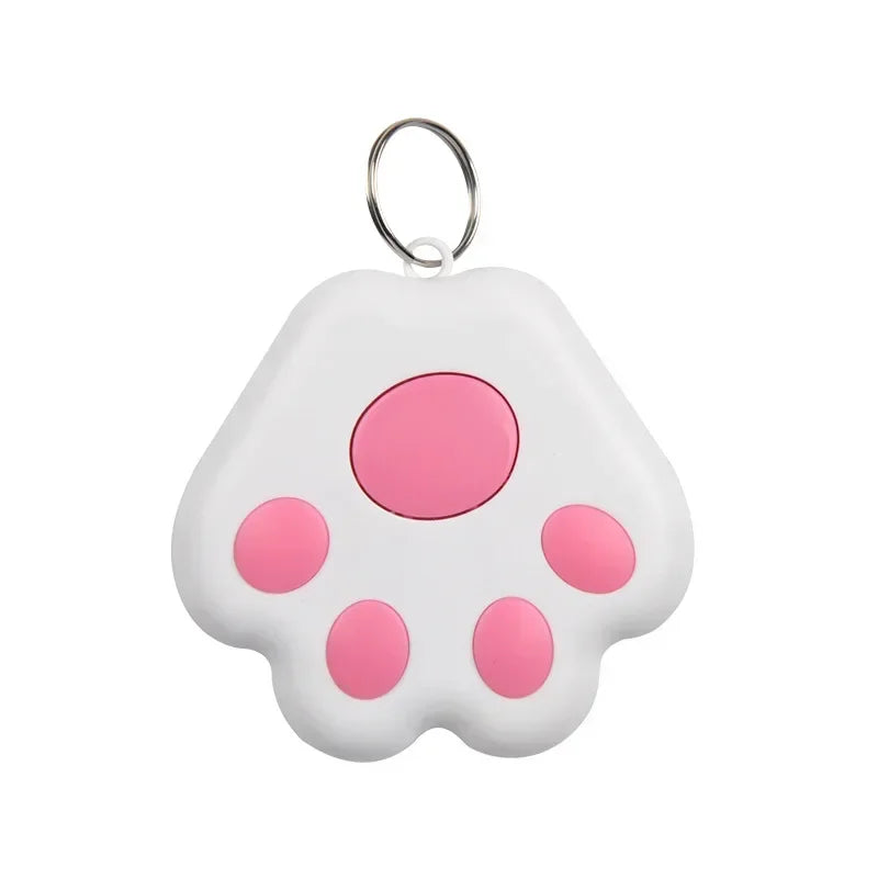 White paw-shaped keychain with pink accents on a white background