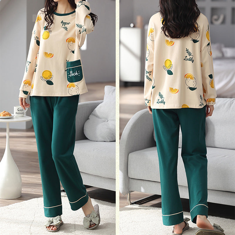 Lose Druck Pyjamas Frauen Herbst Winter Pyjama Set Lange Ärmel Und Hosen Elegante Nachtwäsche Mädchen Loungewear Hause Kleidung