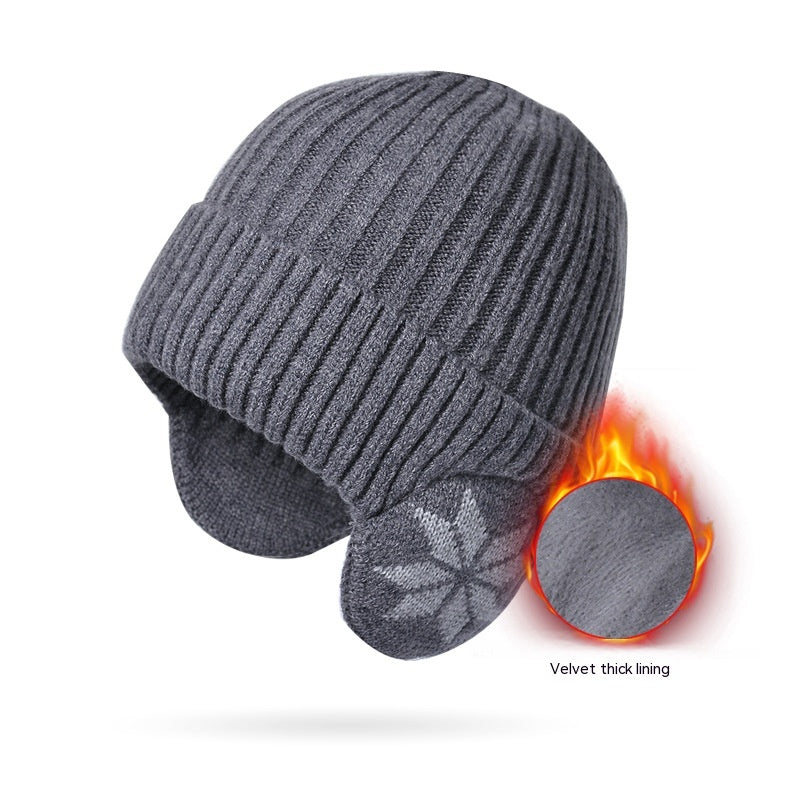 Thermal Knitting Woolen Cap Men's Fleece-lined Thickened Winter Trending Products grey color