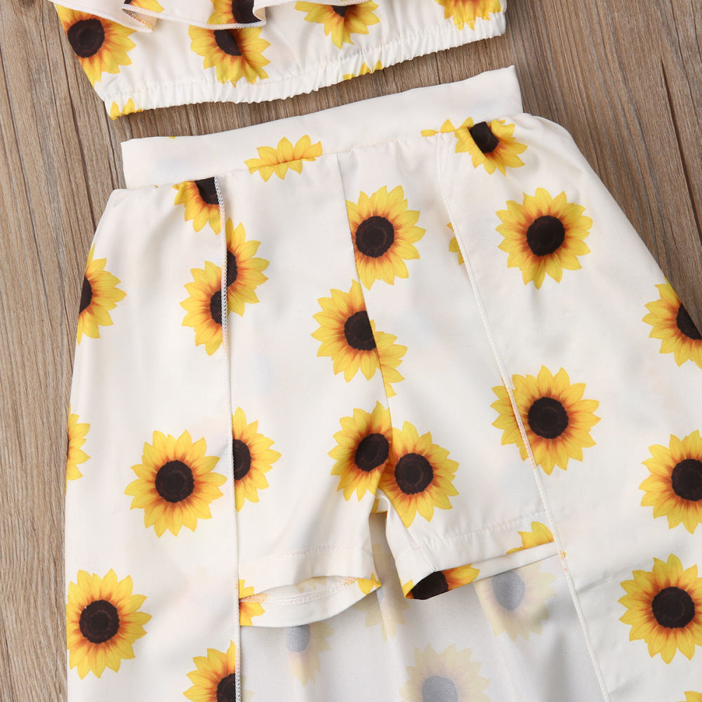 3er-Set mit Sonnenblumen-Culottes und Haarband für Kleinkinder und Mädchen