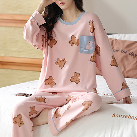 Lose Druck Pyjamas Frauen Herbst Winter Pyjama Set Lange Ärmel Und Hosen Elegante Nachtwäsche Mädchen Loungewear Hause Kleidung