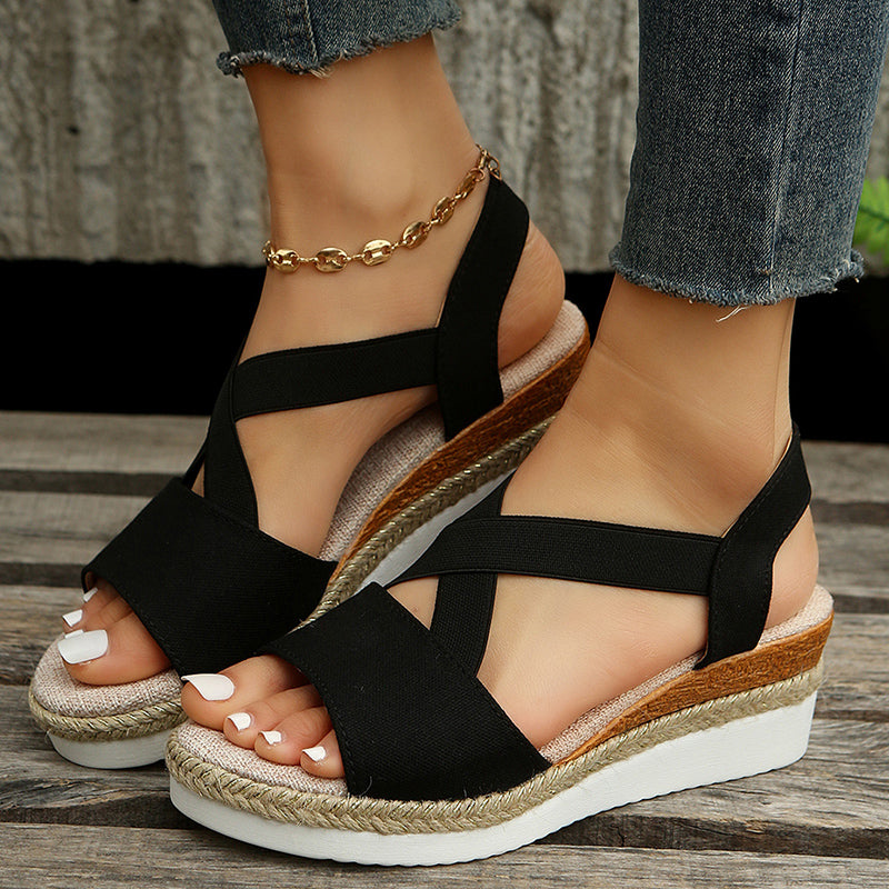 Wedge Sandals For Women Cross-strap Platform Gladiator Hemp Heel Shoes