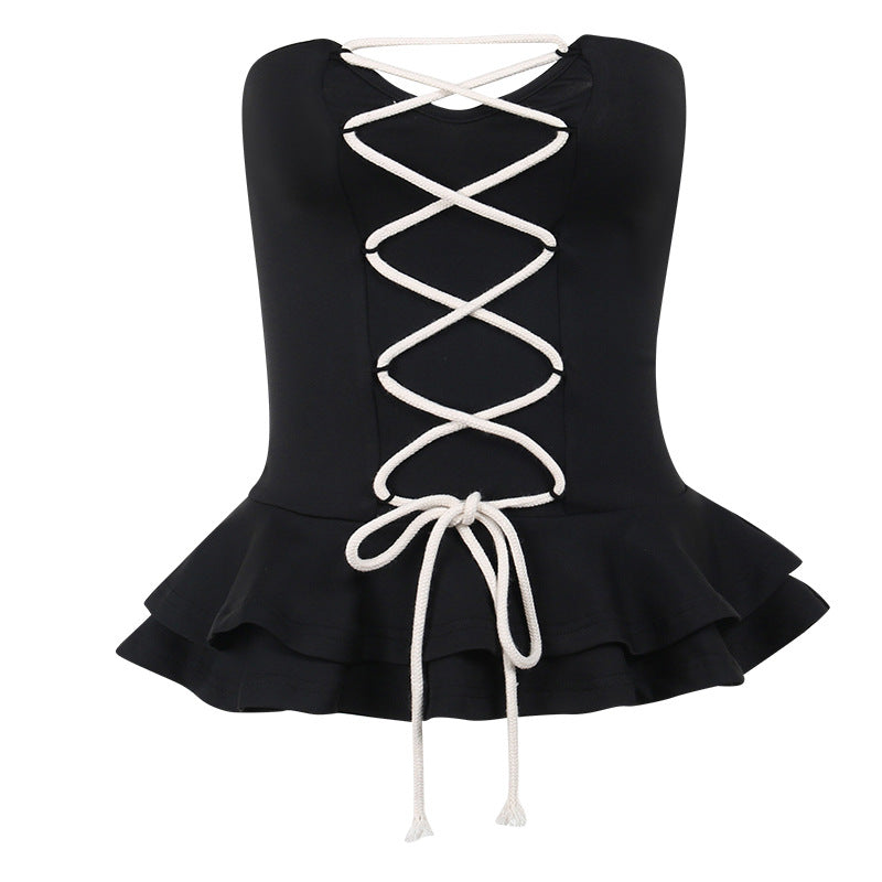 Women Top -  Solid Criss-Cross Waist Tube Top