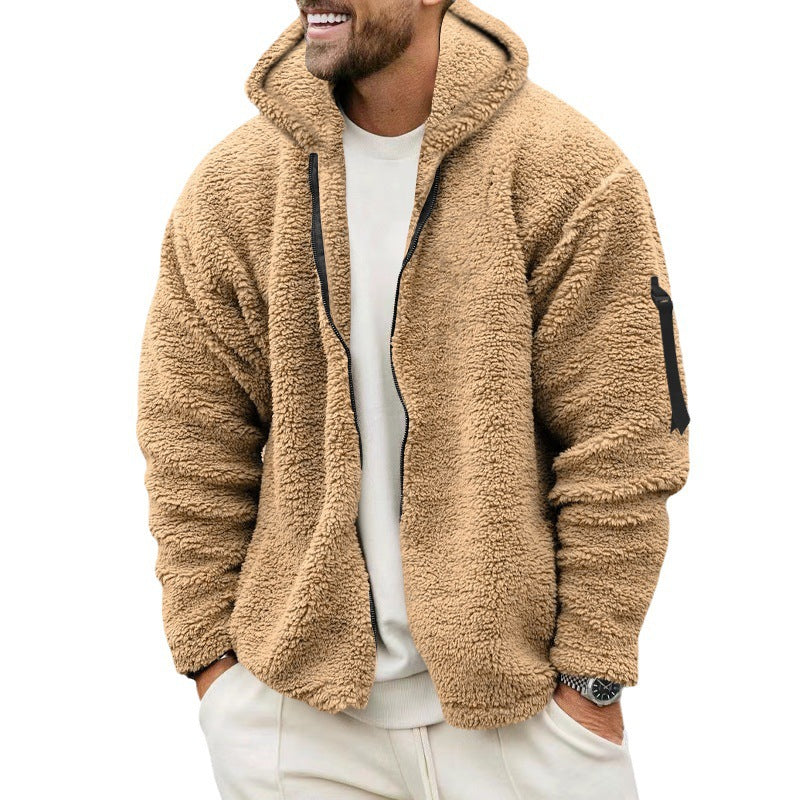 Kapuzenjacken Herren Herbst und Winter Fleece doppelseitig tragen warmer Mantel mit Reißverschluss lose Freizeitjacke Outdoor-Kleidung