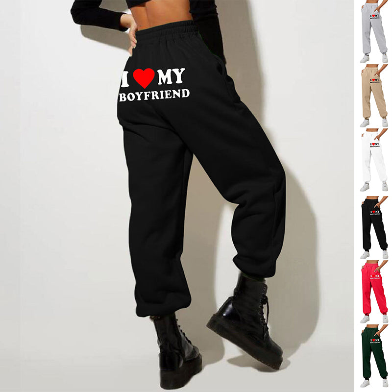 Pantalon imprimé I Love MY BOYFRIEND, pantalon de survêtement décontracté pour hommes et femmes, pantalon de sport