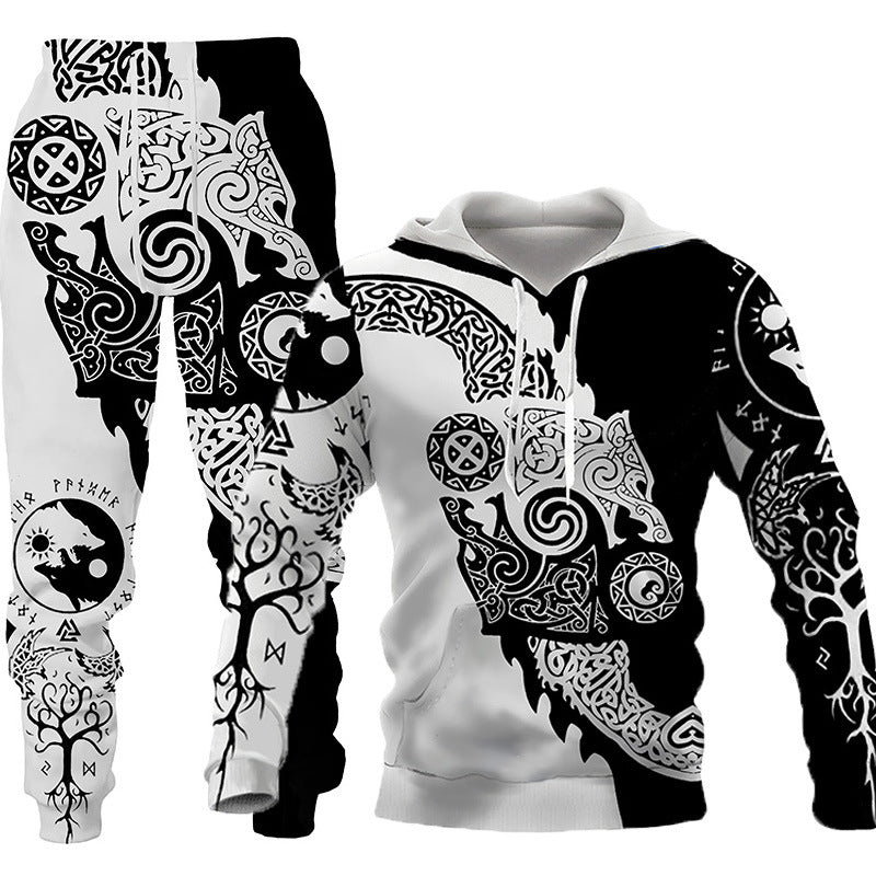 Tracksuit: 3D Wolf Print Hooded Sweatsuit for Men