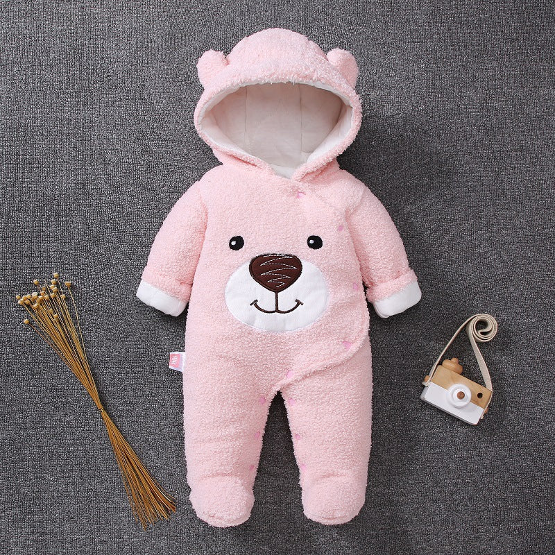 Newborn Baby Warm Footie Romper Fleece Thick Jumpsuit - Winter Outerwear Bear