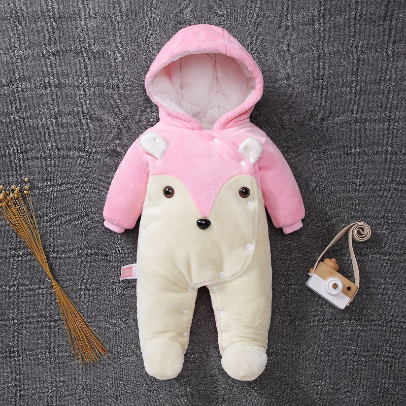 Newborn Baby Warm Footie Romper Fleece Thick Jumpsuit - Winter Outerwear Bear