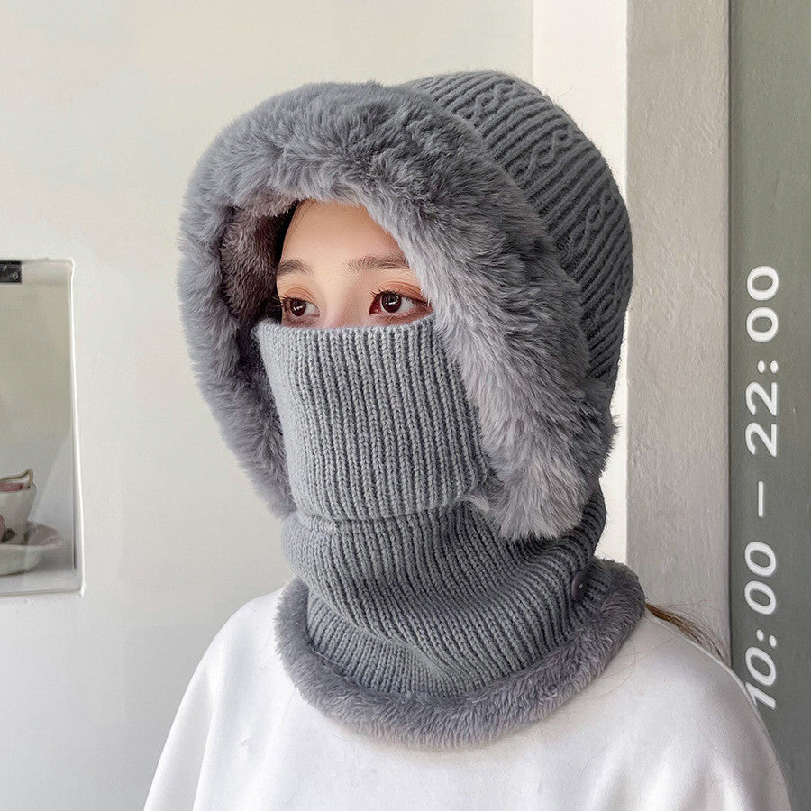 Women's Multi-functional Hat Scarf One-piece Suit Outdoor Windproof Cold-resistant Hat grey color