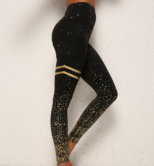 Leggings - Gold Dot Striped Print Leggings Sport Gym Yoga Pants For Women
