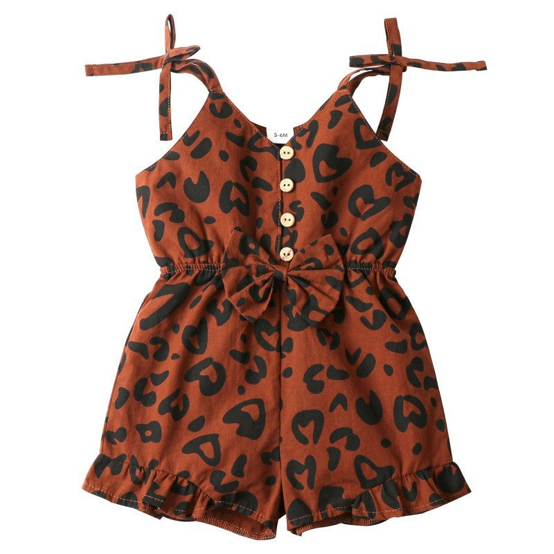 Leopard Print Strap Cute Cotton Bow Clothing Bodysuit Girls'