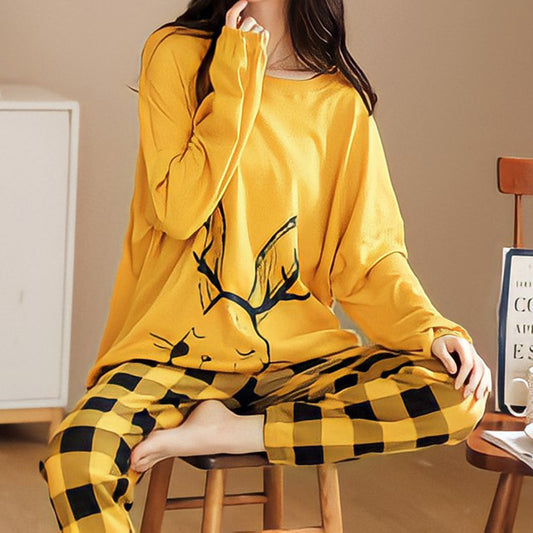 Pajamas Set: Cute Cartoon Print Sleepwear 2-Piece Lounge Sets for Women