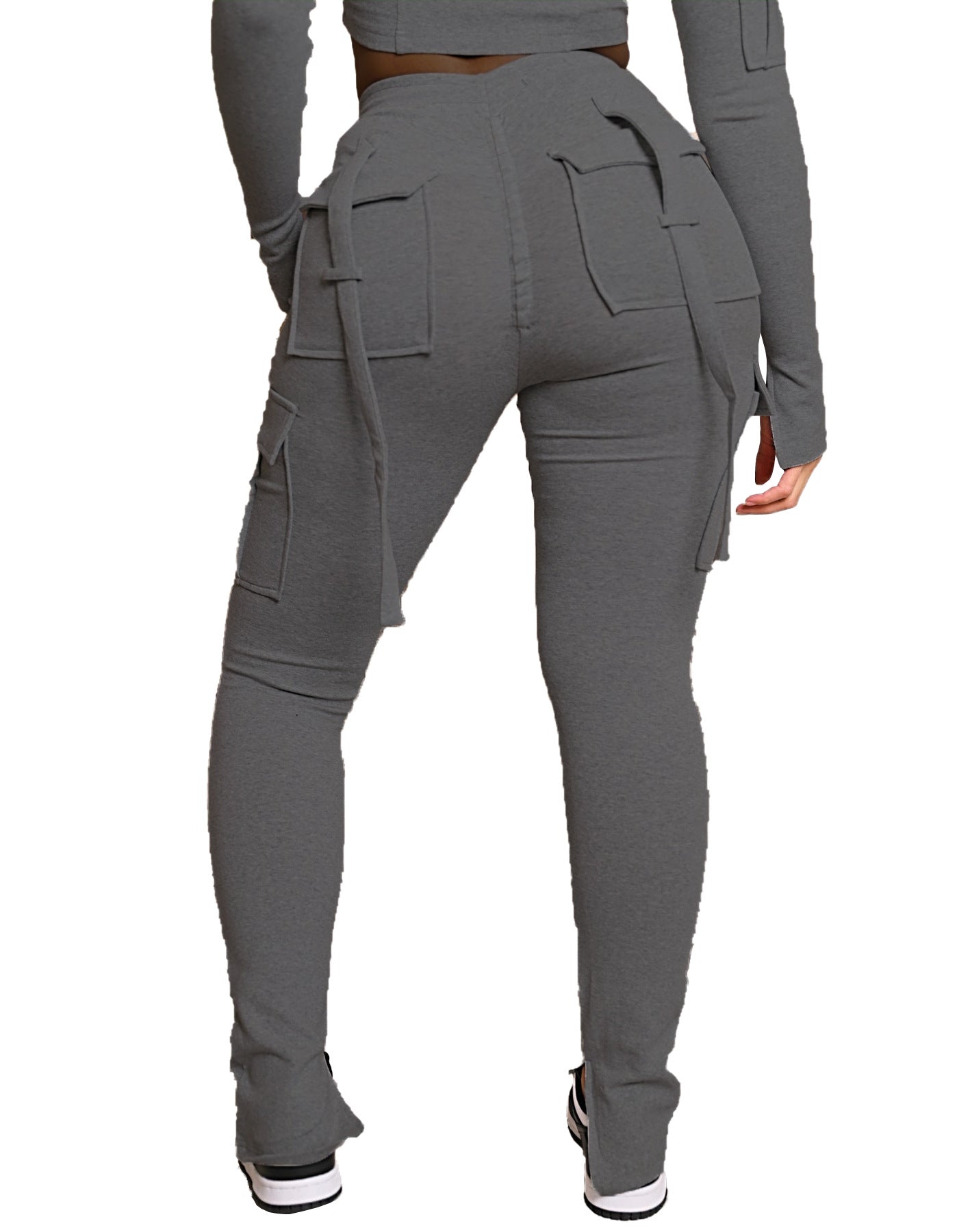 Cargo Pocket Drawstring Waist Split Trouser Legs