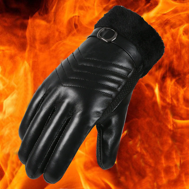 Gants d'hiver en cuir pour hommes et femmes, velours épais, résistant au froid, chaud, cyclisme, antidérapants, pour écran tactile, grands gants polaires