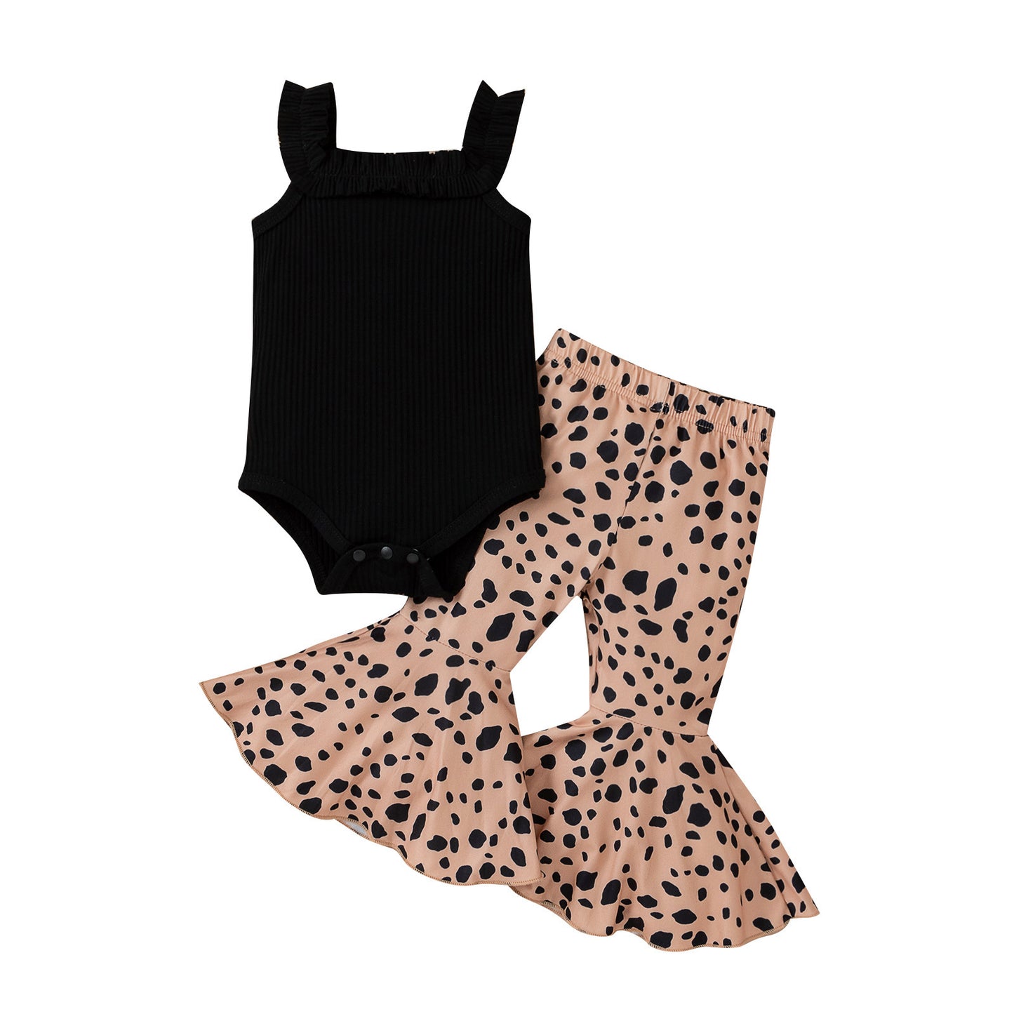 Strap Leopard Print Floral Bell-bottom Pants Fashion Suit