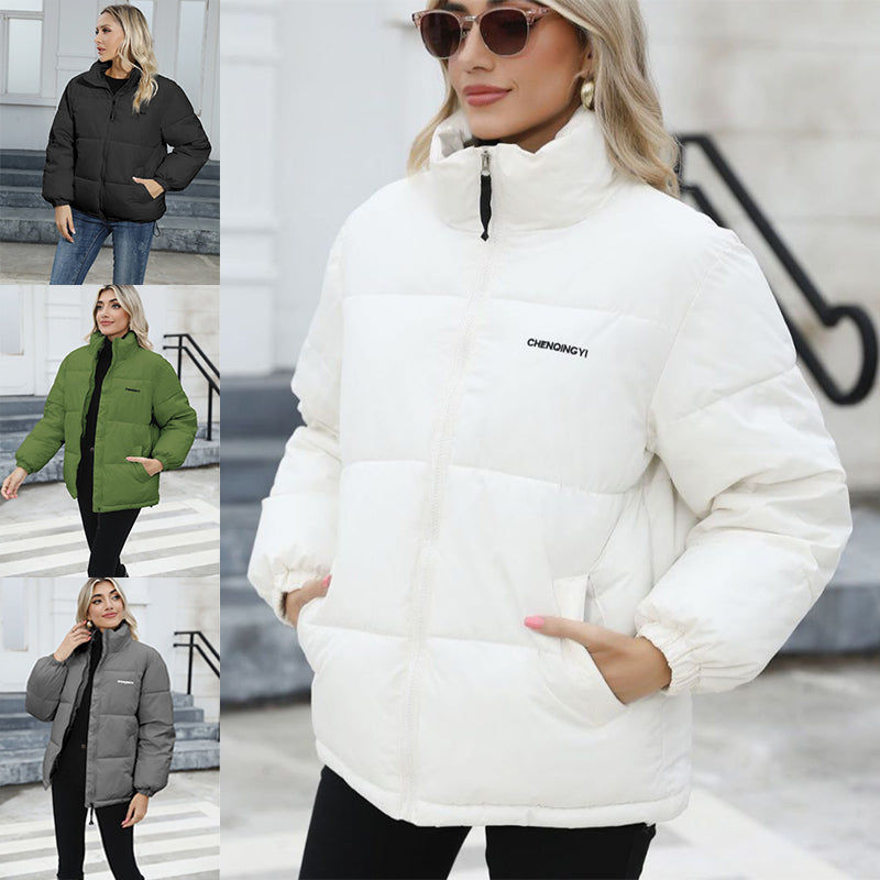 Casual Windproof Down Cotton Coat Warm Thickened Jacket Solid Outwear All-match Loose Tops Clothing