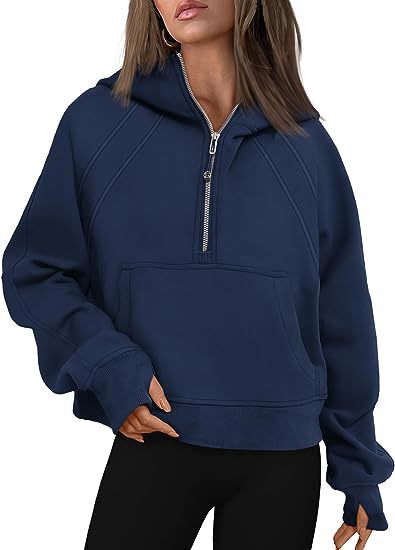 Hoodie - Loose Fit Zip-Up Hooded Sweatshirt with Pockets navy blue