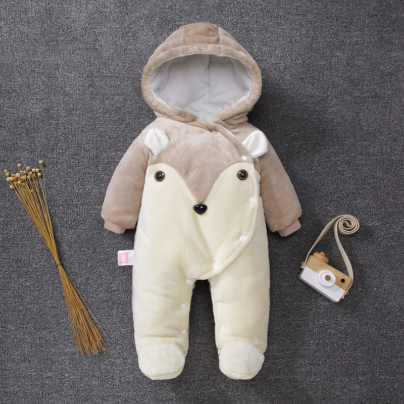 Newborn Baby Warm Footie Romper Fleece Thick Jumpsuit - Winter Outerwear Bear